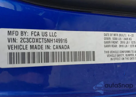 2022 Dodge Charger R/T из США, поврежденный, VIN 2C3CDXCT5NH149916